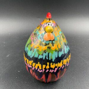 Ceramic Multicolored Drip Painted Chicken 8.5" Figurine